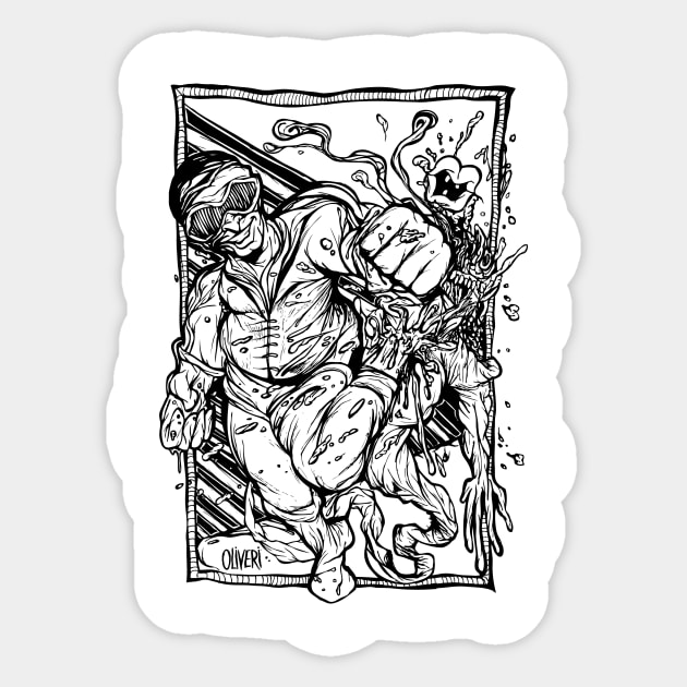 Power punch black & white Sticker by peteoliveriart